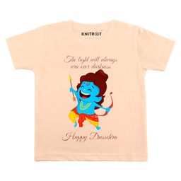KNITROOT Half Sleeves Happy Dussehra Theme Printed Tee - Peach-picture-12