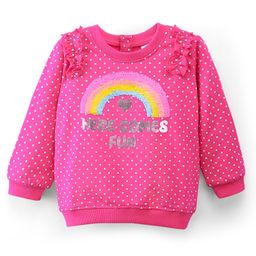 Babyhug Cotton Knit Full Balloon Sleeves Polka Dots Printed with Sequins & Ruffle Detailing Sweatshirt -Pink-image-52