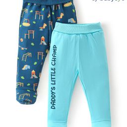Babyoye 100% Cotton Interlock Knit Footed Diaper Legging Playground Print Pack Of 2 - Blue-image-73