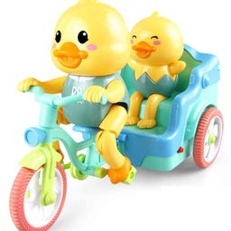 AKN TOYS Cute Funny Ducks on Tricycle Rickshaw with Music and Lights Bump N go action Funny Duck Vehicle for Kid- Multicolor-19