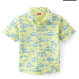 Babyhug Cotton Knit Half Sleeves Nature Print Shirt - Yellow-image-6