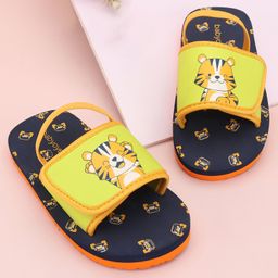 Babyoye Slip On Flip Flops with Velcro Closure & Back Strap Tiger Print - Blue & Yellow-image-91