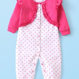 Babyhug 100% Cotton Knit Full Sleeves Romper With Polka Dot Print - Pink-picture-12