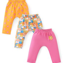 Babyhug Cotton Knit Full Length Diaper Leggings with Checks & Floral Print Pack of 3 - Pink Multicolour & Orange-image-56