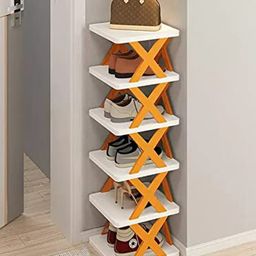 House of Quirk 6 Tier Shoes StandShoe Tower Rack Suit for Small SpacesClosetSmall EntrywayEasy Assembly and Stable in StructureCorner Storage Cabinet for Saving Space  - Orange-image-62