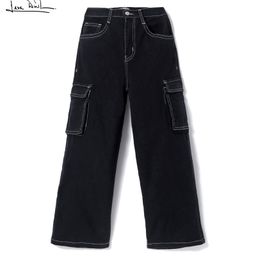 Arias Cotton Woven Stretch Full Length Flared Jeans With Cargo Pockets Solid Colour - Black-image-30
