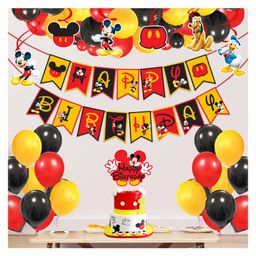 Zyozi Mikky Mouse Birthday Decorations Combo - Banner, Swirls Hanging, Balloons & Cake Topper (Pack Of 33)-image-58