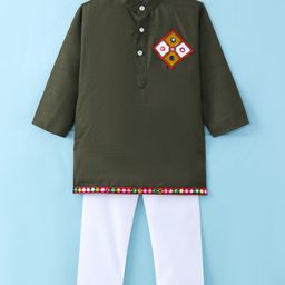 Dapper Dudes Full Sleeves Abstract Embroidered Kurta Pyjama - Mehndi Green-picture-36