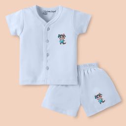 Little Darlings Interlock Knit Half Sleeves Shorts Night Suit with Tiger Print - Light Blue-image-84