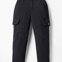 Olio Kids Cotton Woven Full Length Solid Color Trouser with Pockets - Black-image-50