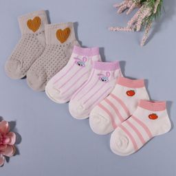 KIDLINGSS Pack Of 3 Cotton Rabbit & Heart Printed Anti Bacterial Socks - Multi Colour-image-40