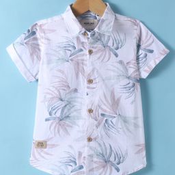 Ruff Poplin Woven Half Sleeves Shirt With Leafy Print - Pink-image-62