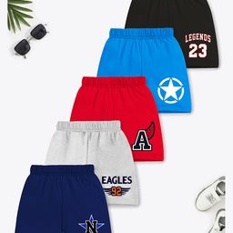 Trampoline Cotton Blend Pack Of 5 Eagles 92 & Legends 23 Printed Shorts - Multi Colour-image-28