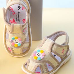 Cute Walk by Babyhug Velcro Closure Sandals With Sunflower Applique - Beige-picture-41