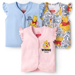 Babyhug Disney Interlock Knit Sleeveless Jhablas With Winnie The Pooh Print Pack Of 3 - Pink Blue & White-image-85