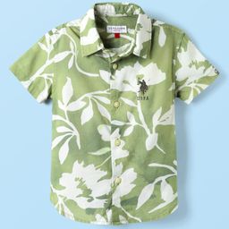 US Polo Assn Cotton Knit Half Sleeves Shirt With Floral Print - Light Green-image-21