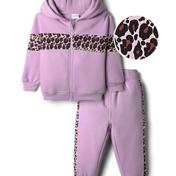 Mark & Mia Cotton Knit Full Sleeves Hooded T-Shirt & Lounge Pant Set With Cut & Sew Design - Purple-picture-27