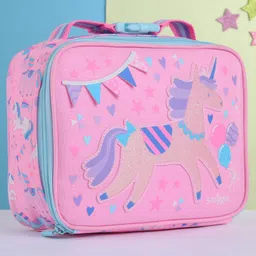 Smiggle Unicorn Print Lunch Bag for Kids Insulated Lining Multi Purpose Storage Square Tiffin Bag for Lunch Box with Clip-On Handle for School Goers - Pink-picture-3