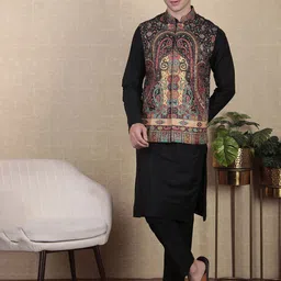 Koshin Printed Mandarin Collar Nehru Jacket-image-26