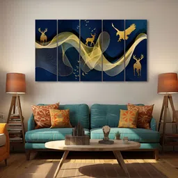 The Castle Decor Blue & Yellow 5 Piece Wood Other Wall Paintings-image-58