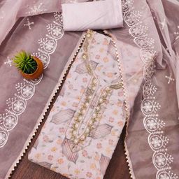 KIMISHA Floral Embellished Organza Unstitched Dress Material-image-80