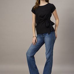 The Roadster Lifestyle Co Round Neck Top With Front Knot-image-91