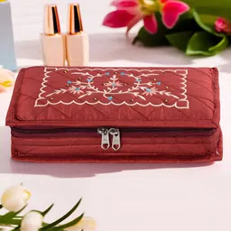 Aura Maroon and White Regular Embroidered 7-Compartments Jewellery Organiser-17