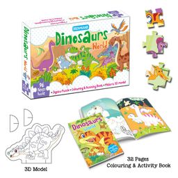 dreamland publications Dinosaurs World Jigsaw Puzzle with Colouring & Activity Book and 3D Models Multicolour - 96 Pieces image 4