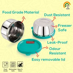 HAZEL Storage Containers for Kitchen Airtight Stainless Steel Lunch box Container for Storage Set of 2 250 ML Each - Silver image 4