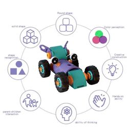 BitFeex Soft Rubber Block Assembly Vehicle Practical Ability Improves Imagination Enhances Creativity Building Blocks for Children Engineering Vehicle Toy DIY Assembled STEM Educational Toy for Toddlers Children-[Assemble] image 4