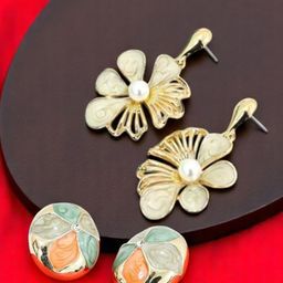 FIMBUL Set Of 2 Gold-Plated Artificial Beaded Floral Drop Earrings-3
