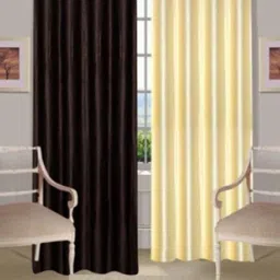 BELLA TRUE Brown & Cream-Coloured 2 Pieces Black Out Long Door Curtains-16