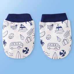 Doodle Poodle Interlock Knit Cap Mittens & Booties Set with Beach Theme Print Red & White Pack of 2 - Diameter 10 cm image 5