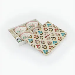 Fabindia Adwaya 4 Pieces Cream & White Printed Ceramic Diya Gift Set-image-92