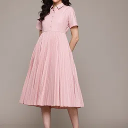 Label Ritu Kumar Solid Accordion Pleated Fit & Flare Midi Dress-image-54