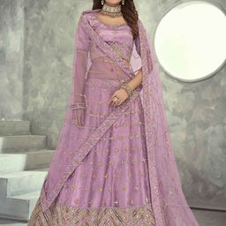 ODETTE Embroidered Sequinned Net Semi-Stitched Lehenga & Blouse With Dupatta image 3