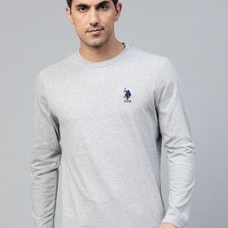 U.S. Polo Assn. Men Grey Melange Solid Pure Cotton Lounge T-shirt-image-70