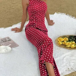 all about you Women Polka Dot Print One Shoulder Bodycon Maxi Dress-image-25