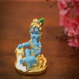 Craftlayout Gold-Toned And Blue Lord Krishna Religious Idol Resin Showpiece-image-56