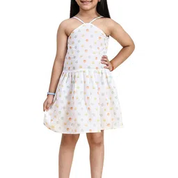 Funny Bones Clothings Girls Printed Halter Neck Linen Fit and Flare Dress-image-31