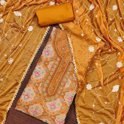 SAINOOR Floral Embroidered Beads And Stones Organza Unstitched Dress Material-image-94