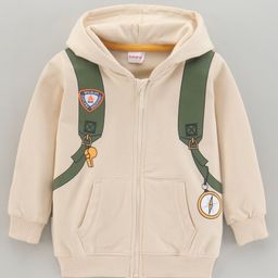 Babyhug Full Sleeves Hooded Sweat Jacket With Bag Print- Beige-image-66