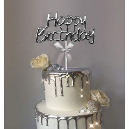 AMFIN Happy Birthday Cake Toppers Set Silver - Height 19 cm-13