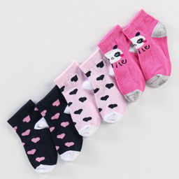 Cute Walk by Babyhug Anti Bacterial Ankle Length Socks Heart Design Pack Of 3 - Multicolour-23