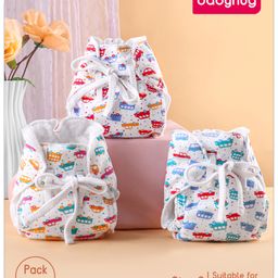 Babyhug 100% Cotton Dry Feel Langots With Vehicle Print Size 0  Pack of 3 - White-image-49
