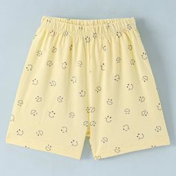 Ollypop Sinker Knit Knee Length Shorts with Happy Face Print- Yellow-picture-22