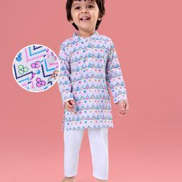 EARTHY TOUCH Single Jersey Knit Full Sleeves Kurta Pyjama Set Floral Print -  White-image-38
