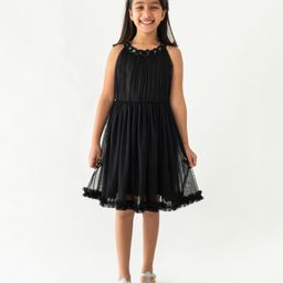 A Little Fable Sleeveless Floral Applique Dress - Black-image-20