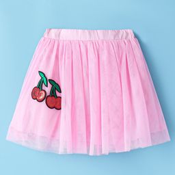 Babyhug Woven Above Knee Length Flared Skirt with Sequin Cherry Embroidery - Fuschia-image-60