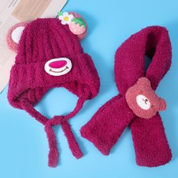 Babyhug Woolen Cap & Muffler Set with Teddy Bear Applique - Fuchsia-image-31